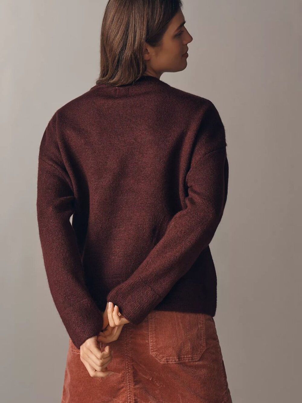 Anthropologie Maeve Crew-Neck Dog Icon Pullover Sweater, Wine Lab, S - Picture 2 of 5